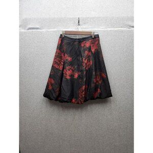Ann Taylor Petite 2P Black & Red Floral Bubble Hem Skirt Silk & Wool Made In